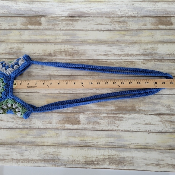 Handmade Crochet Granny Square Hexagon Crossbody Shoulder Bag Blue Green Gray - Picture 7 of 7